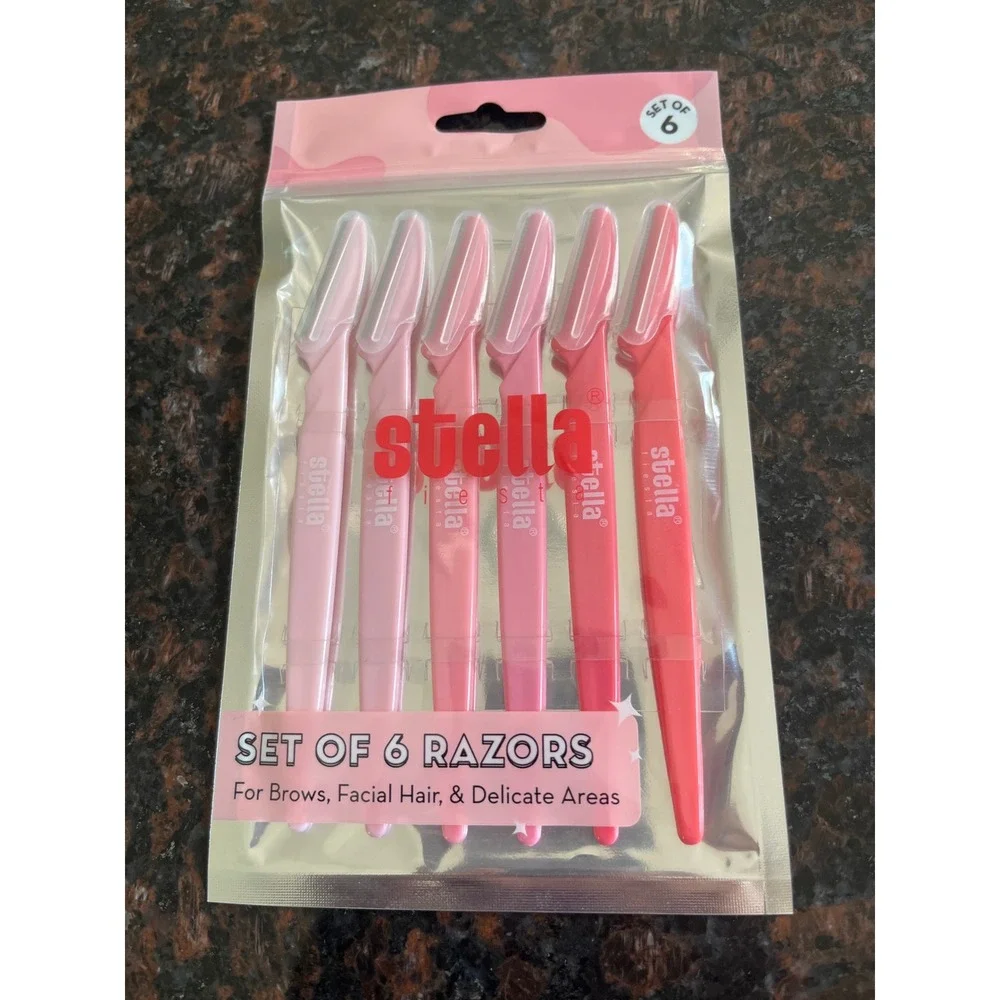 Stella‎ Fiesta 6 Pack Eyebrow Razors Facial Hair Dermaplaning Tools Pink Red NEW